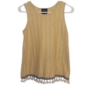 W5 Anthropologie Gold & White Boho  Top w/Tassel Trim Size S Made in USA